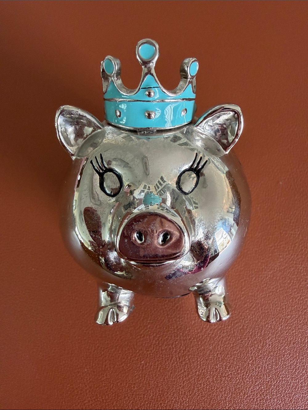 Mud Pie Silver Piggy Bank with Blue Crown